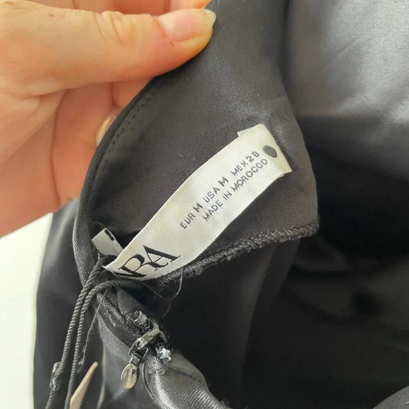 Zara Satin Effect Fluid Cowl Neck Mini  Dress NWT Black Size Medium - Picture 8 of 9